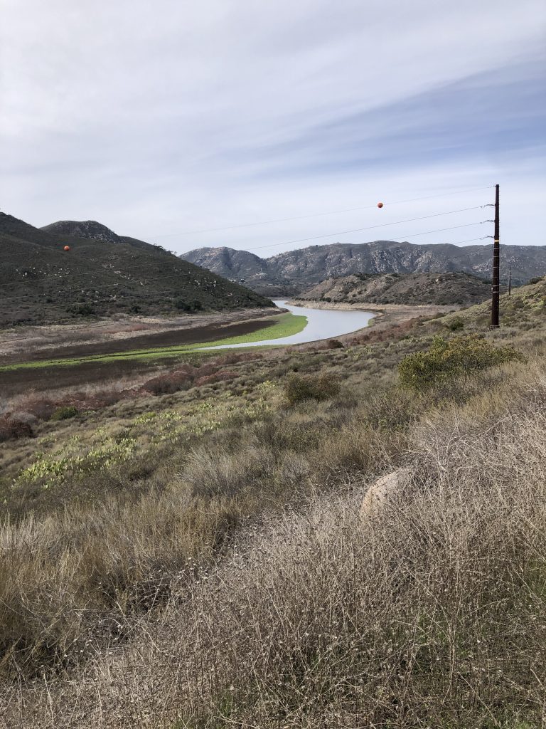 Lake Hodges with barely any water after dam repair